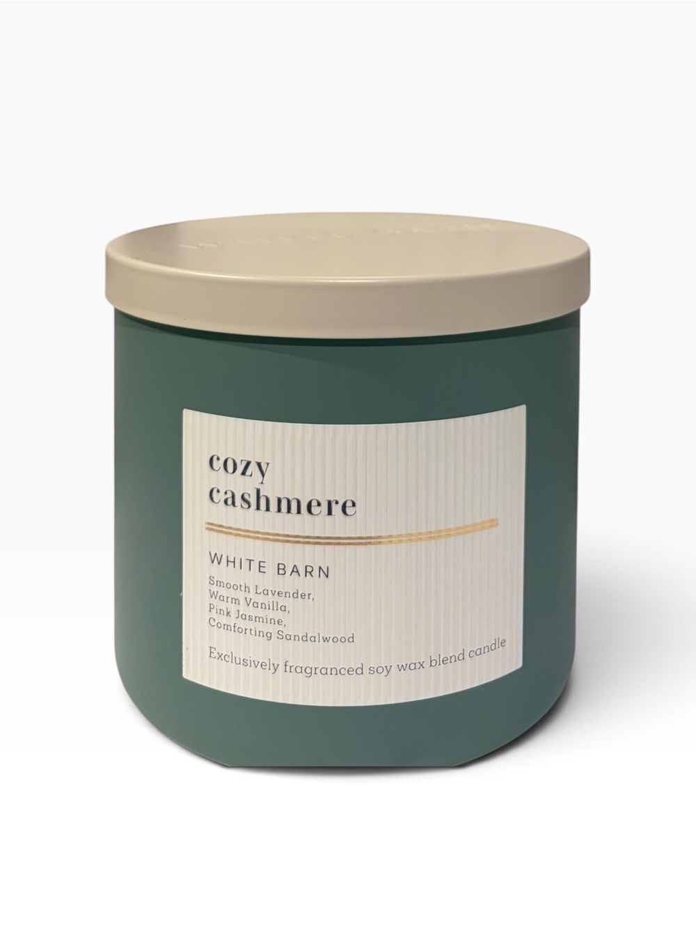 White Barn Bath & Body Works Cozy Cashmere 3-Wick Candle Cream & Sage Green New